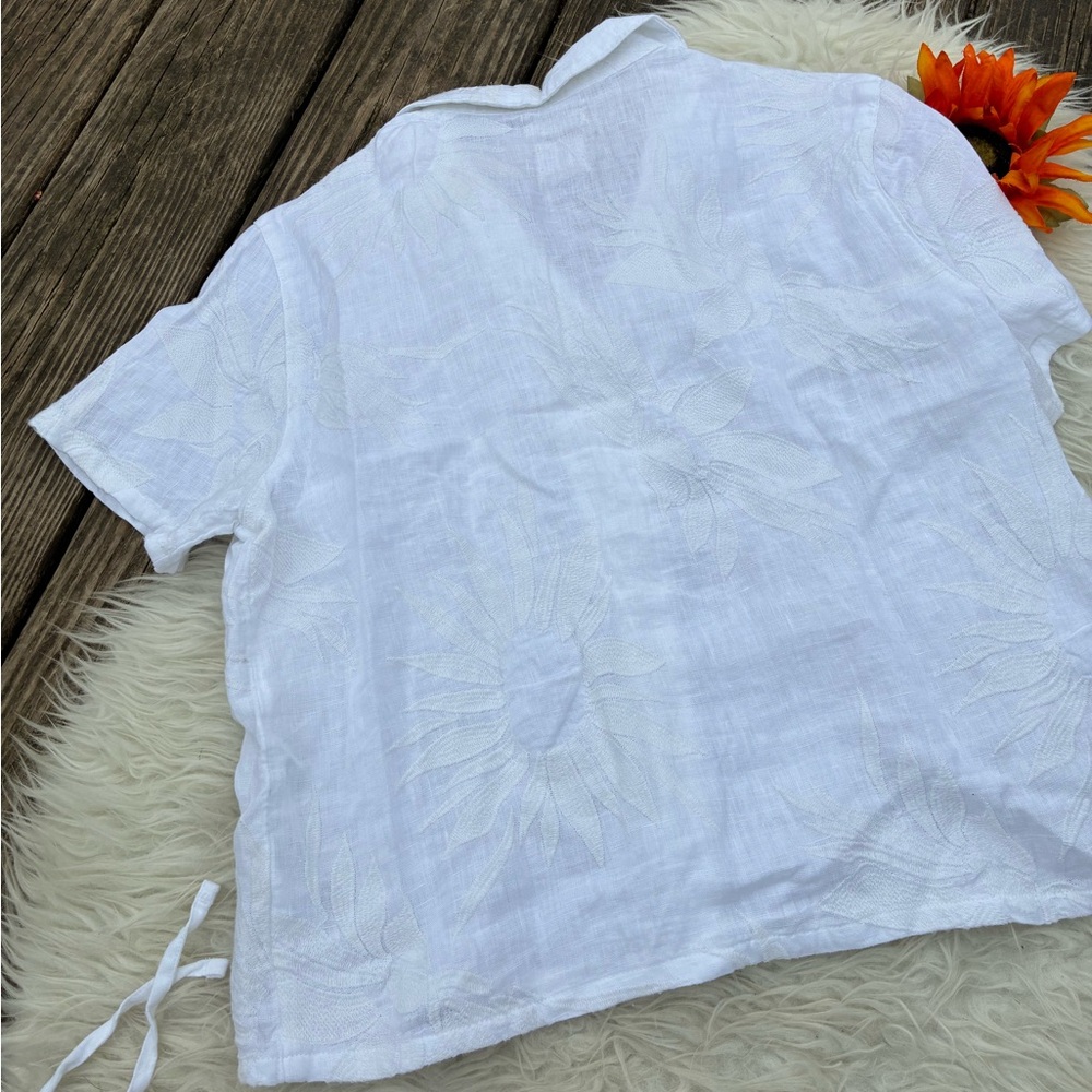Joie White 💯 linen Set - Soft Button-Front Top & Elastic Waist Wide Leg Pants - Picture 6 of 16